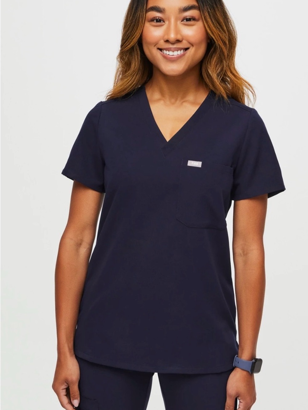 Figs Catarina Scrub Top Navy Blue V-Neck Size Large